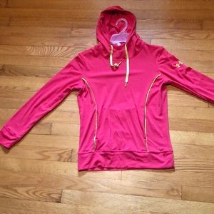 Women’s UA scoop neck, light hooded sweatshirt.